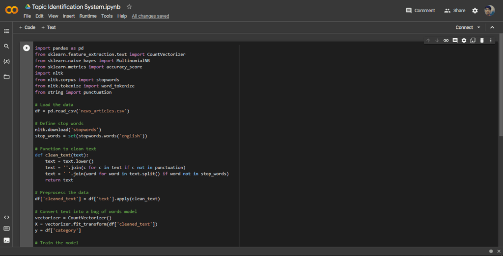 Topic Identification System using Python