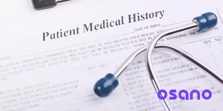 A clipboard showing medical private data of patient
