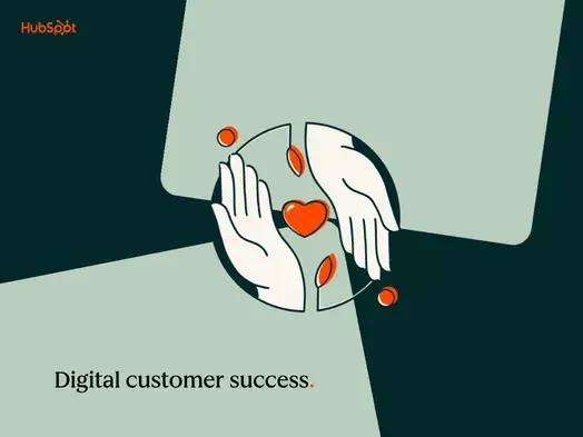 Two hands holding a circle with orange hearts and dots inside, representing digital customer success